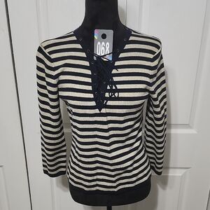 #68 Striped Lace-Up Women's Sweater